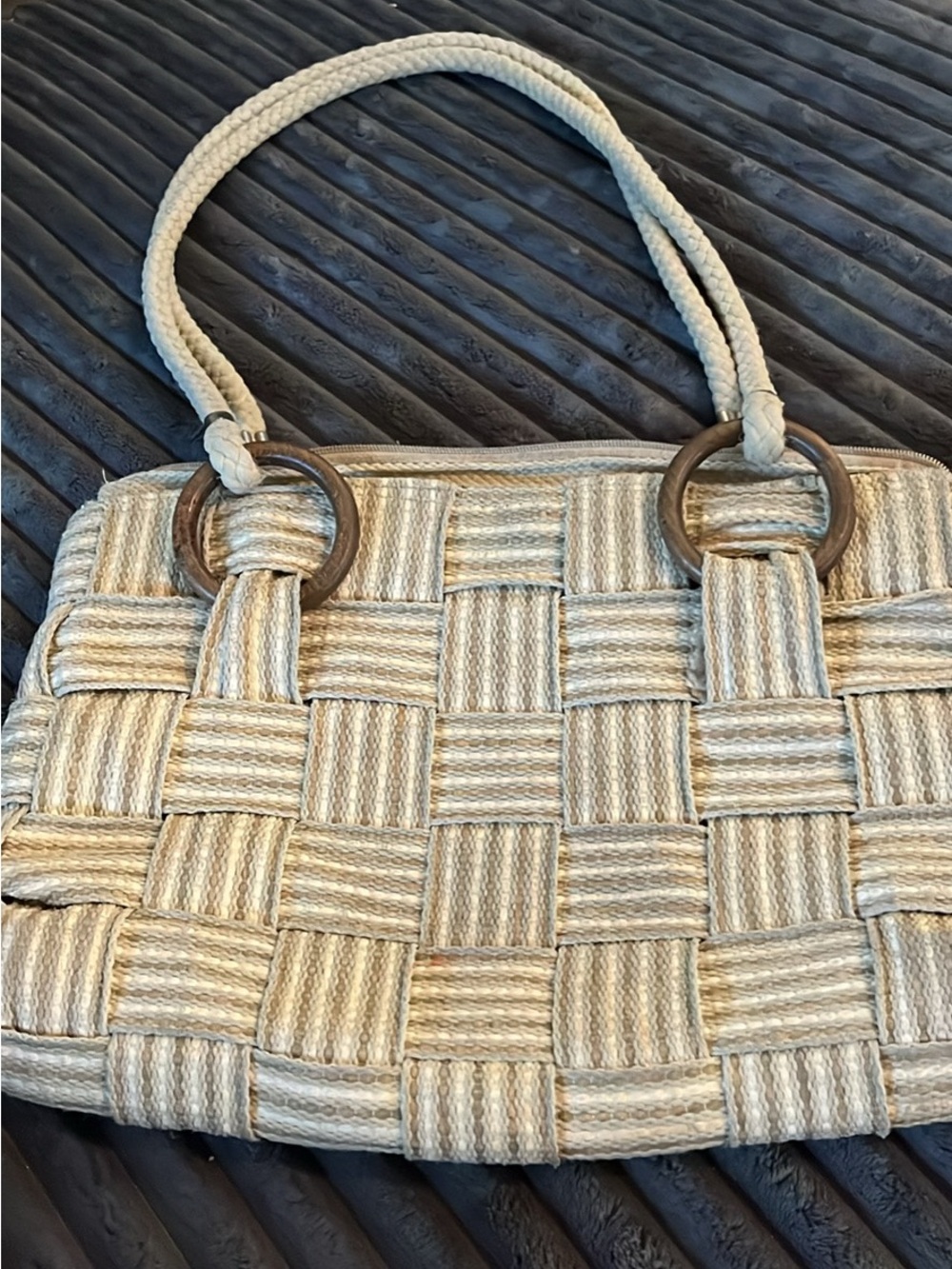 Woven Cream Shoulder Bag with Rope Handles